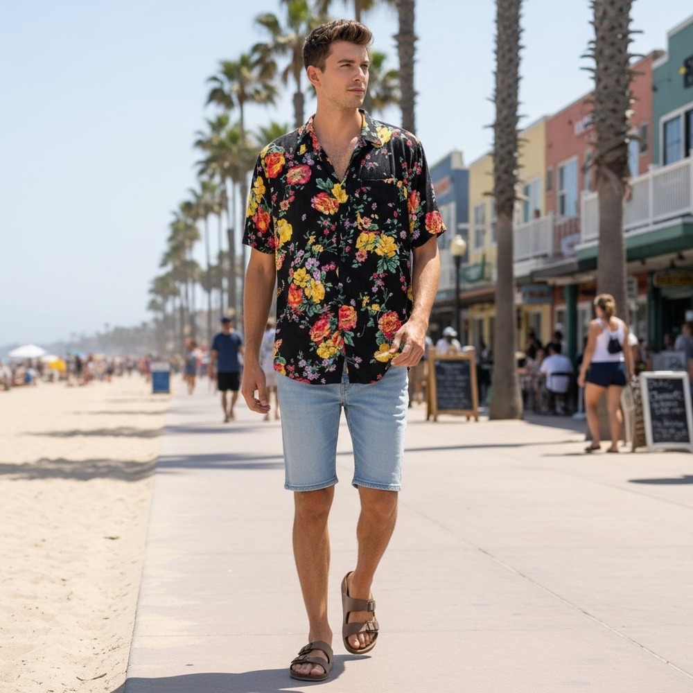Urban Outfitters Hawaiian XL Tropical Multi Colored Floral on Black Rayon Shirt - Picture 2 of 6